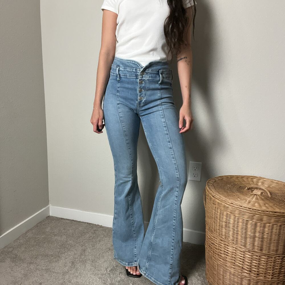 free people we the free after dark blue boho mid high rise flare jeans